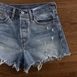 Levi’s high-waisted button fly denim shorts